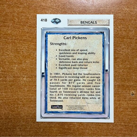 Carl Pickens Rookie Force Football Card - Picture 2 of 3